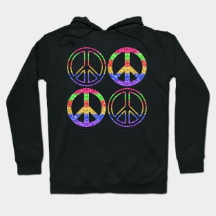 Faux Glitter Rainbow Peace Signs Pattern Hoodie